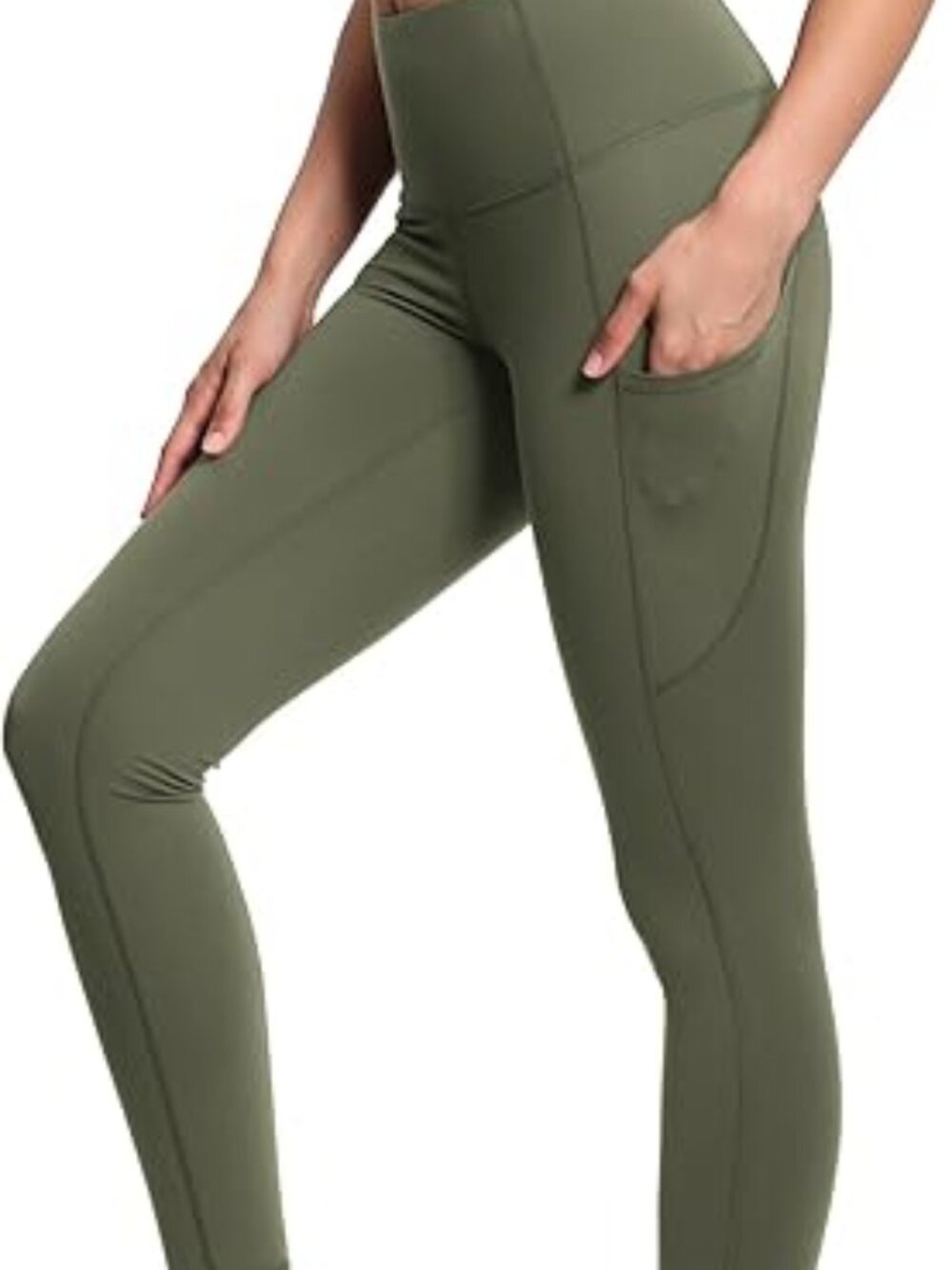 Women's Olive Green Elastic Thick High Waist Tummy Control Workout Yoga Leggings